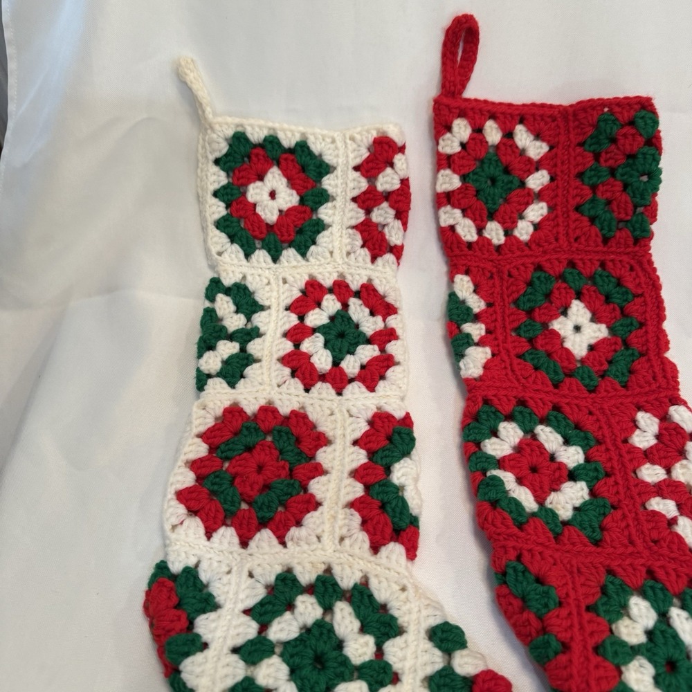 Handcrafted Crochet Holiday Stockings - Red, Green, and White - Picture 2 of 7